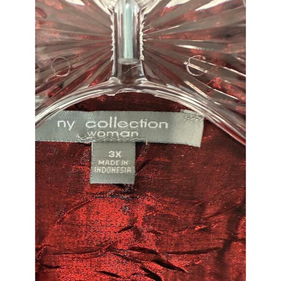 NY Collection Women Button Down Blouse Plus Red Holiday Christmas Festive 3X - Picture 2 of 12